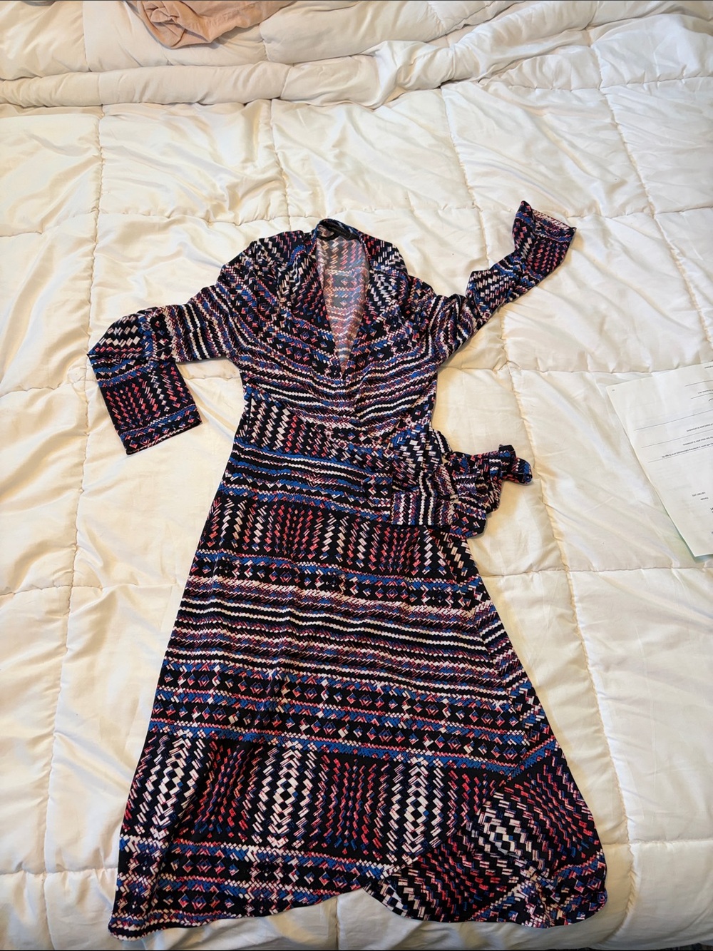 Multicolor Patterned Wrap Dress - Women bcbg like new